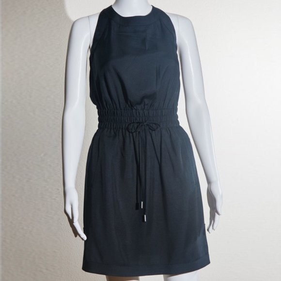 BANANA REPUBLIC Black Smocked Drawstring Dress "Lucia" w/ Pockets - Picture 2 of 9